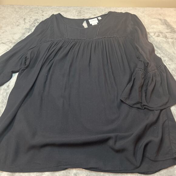(Junarose) Size 16 Blouse Top Viscose Black 3/4 Bell Ruffle Sleeves - Picture 1 of 11